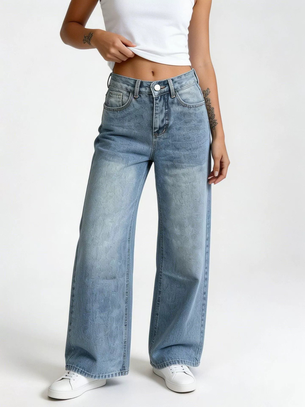 ZARA Retro High Waist Wide Leg Straight Jeans Women Loose Denim Pants